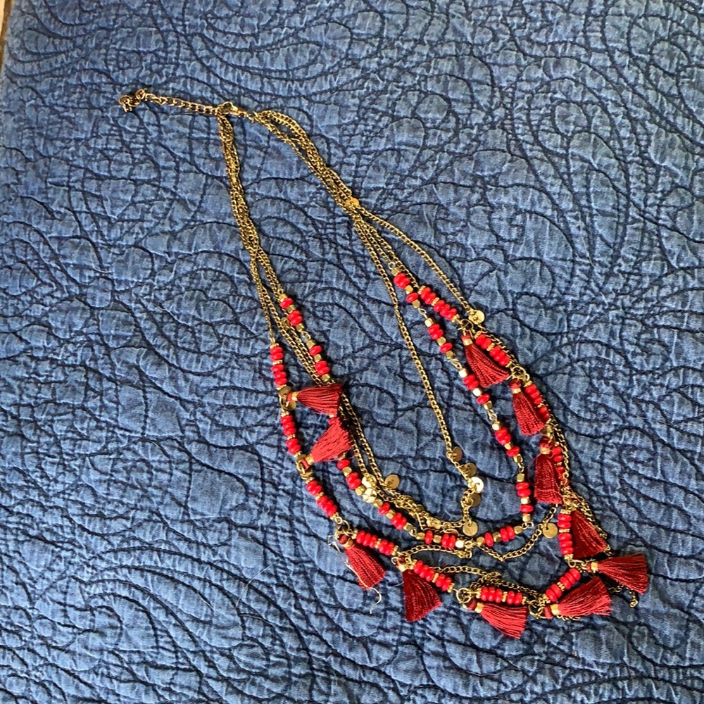 Pretty multilayer bohemian style tassel necklace